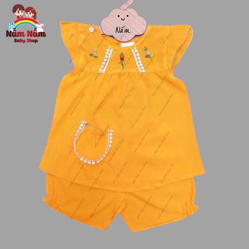 Bộ đùi lanh thêu hoa bé gái 8-32kg