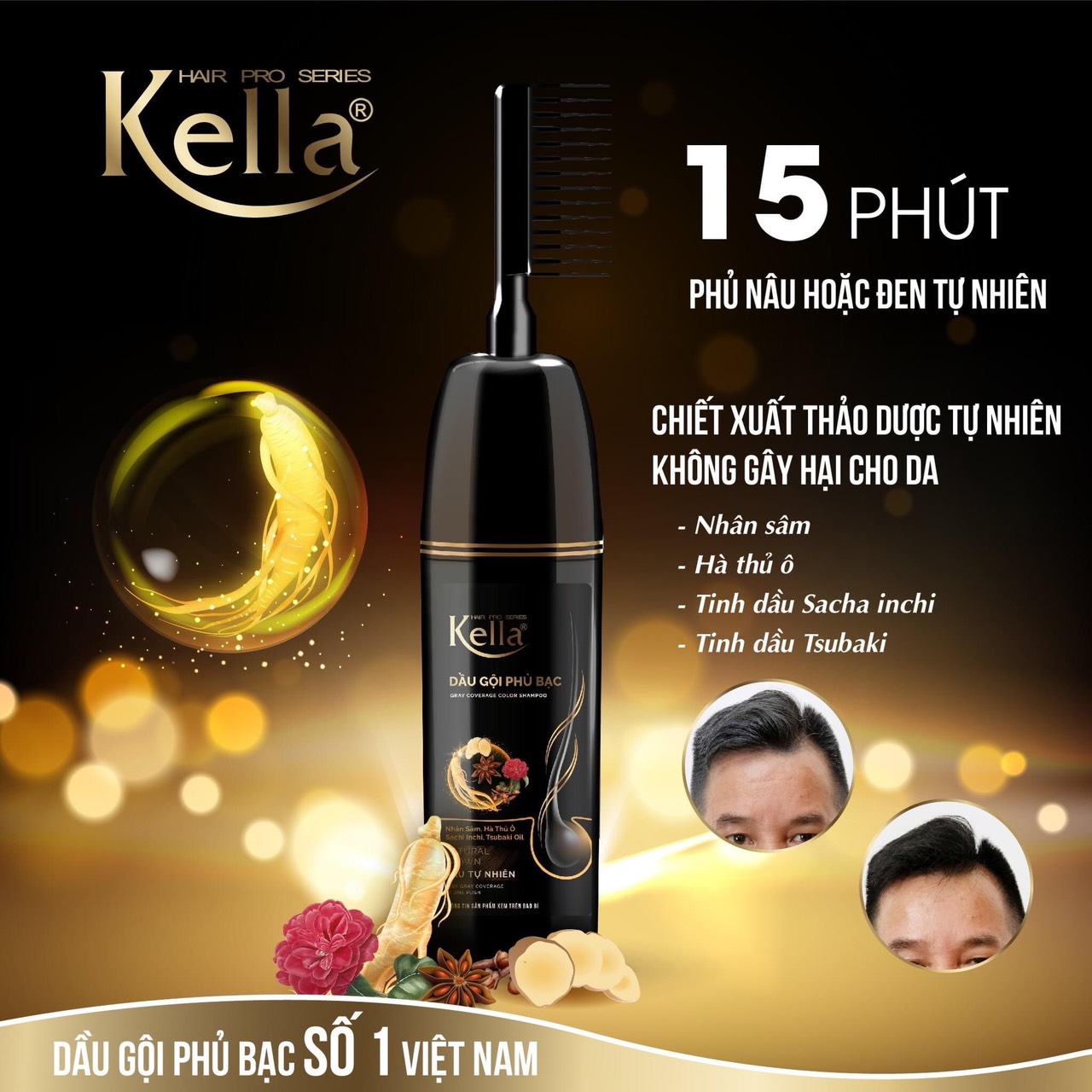 Dầu Gội Phủ Bạc kella Chiết Xuất Thảo Dược Màu Đen Tự Nhiên