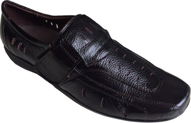 Giày mọi nam mùa hè Trường Hải da bò thật cao cấp màu đen đế không trơn, may chắc chắn GR07 