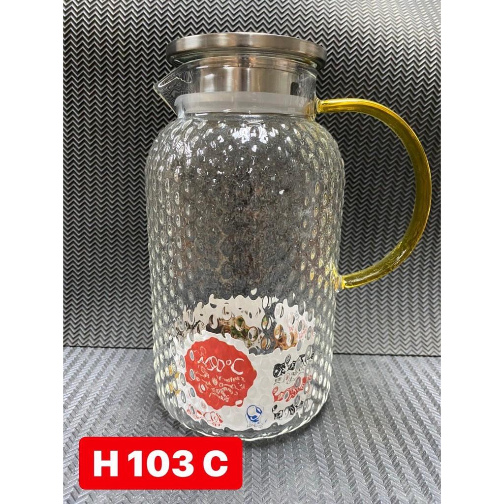 Bình thủy tinh đựng nước vân nhám chịu nhiệt lên tới 400 độ C dáng tròn cao nắp inox 1,8l - ANTH324