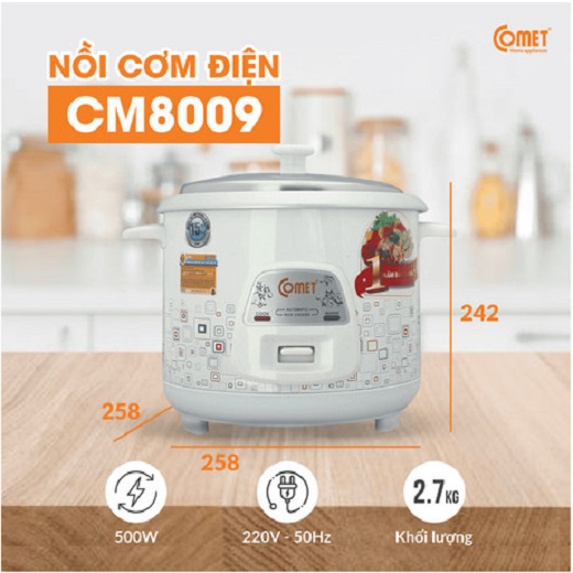 SIÊU SALE 9.9 NỒI CƠM ĐIỆN COMET NẮP RỜI 1.2 LÍT (HÀNG CHÍNH HÃNG) TẶNG 3 ĐĨA DÂU XINH XẮN