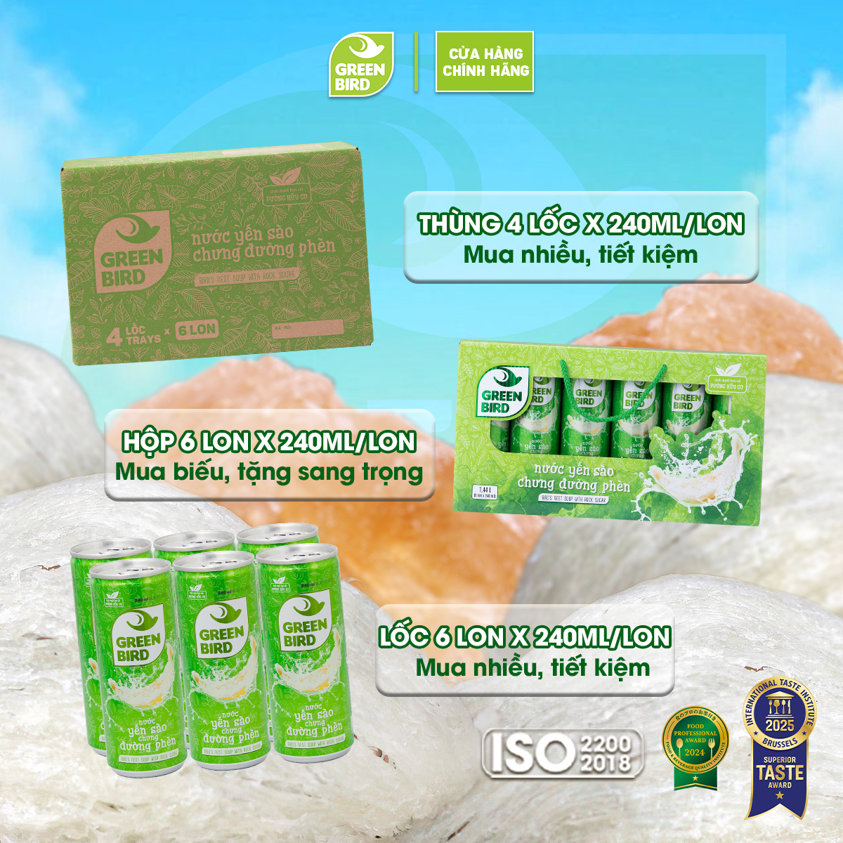 Nước Yến Sào Chưng Đường Phèn GreenBird Bổ Dưỡng Nguyên Chất Lon 240ml