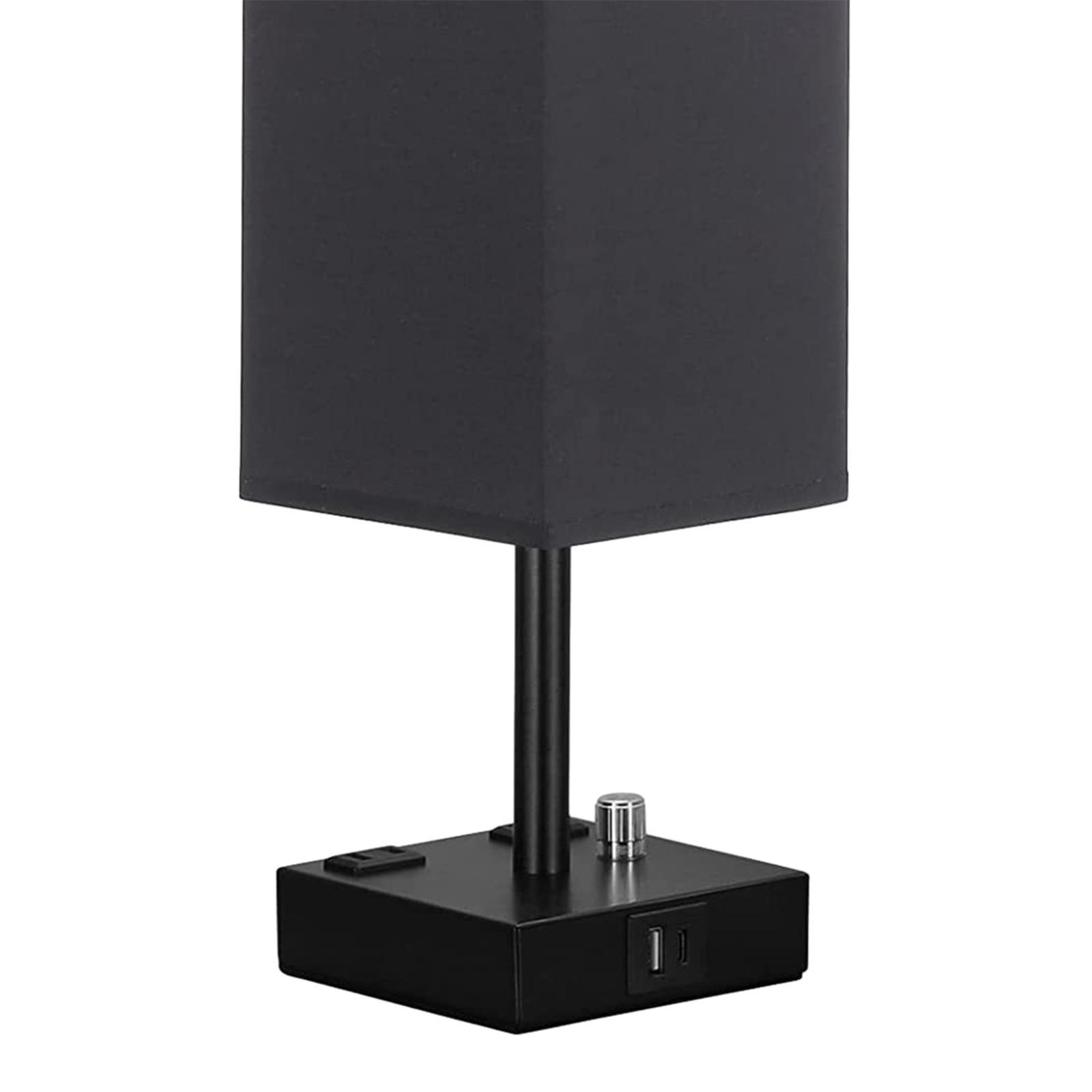 Bedside Lamp, Table Lamp with USB Ports and Outlets with Linen Shade Dimmable NightStand Lamp, Desk Lamp for Room Decor