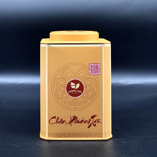 Hộp trà xanh Tân Cương Sương Mai 200g – 2 hộp sắt vuông Đỏ và Vàng