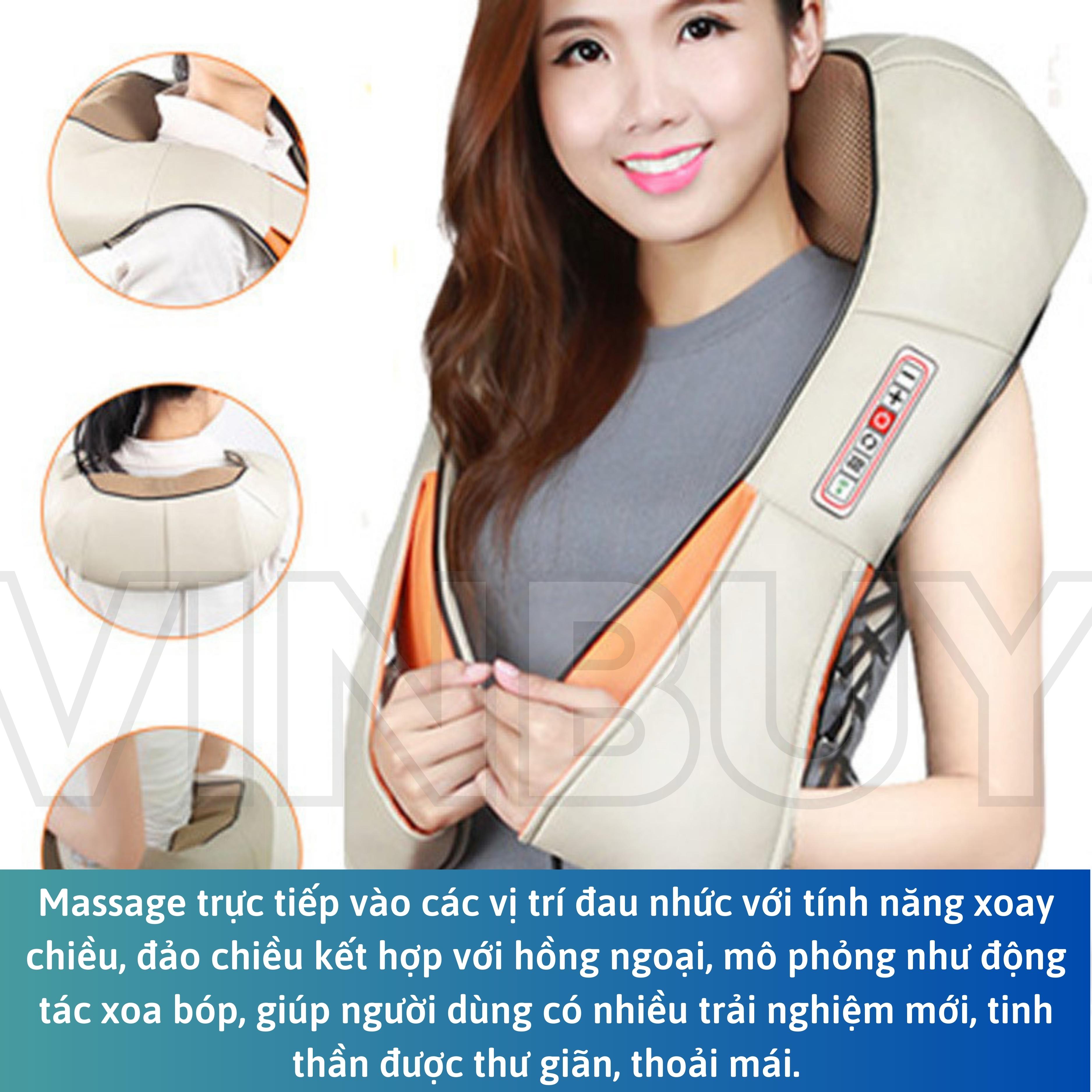 Máy Massage Cổ Vai Gáy Hồng Ngoại VINBUY, Gối Massage Cổ Vai Gáy, Đai Mát Xa Toàn Thân Chuyên Sâu, Giảm Đau Cơ, Cứng Khớp - Quà Tặng Cho Sức Khỏe - Hàng Chính Hãng