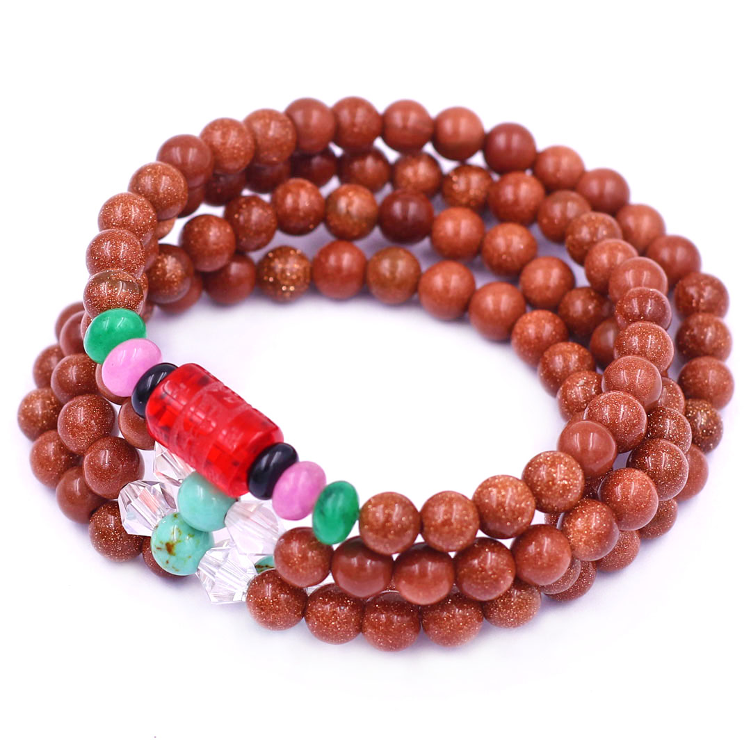 Vòng chuỗi 108 hạt đá kim sa charm lục tự chân ngôn - hạt 8 ly , vòng chuỗi niệm Phật, vòng chuỗi đeo tay