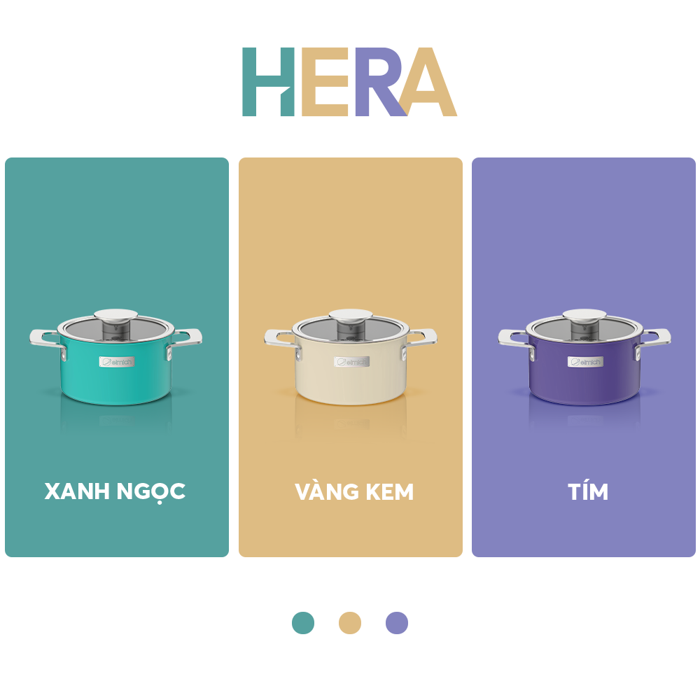 Nồi Inox Liền Khối Elmich Hera Theo Size 16,18,20,22,26cm (3 Màu - Tím, Xanh,Vàng)