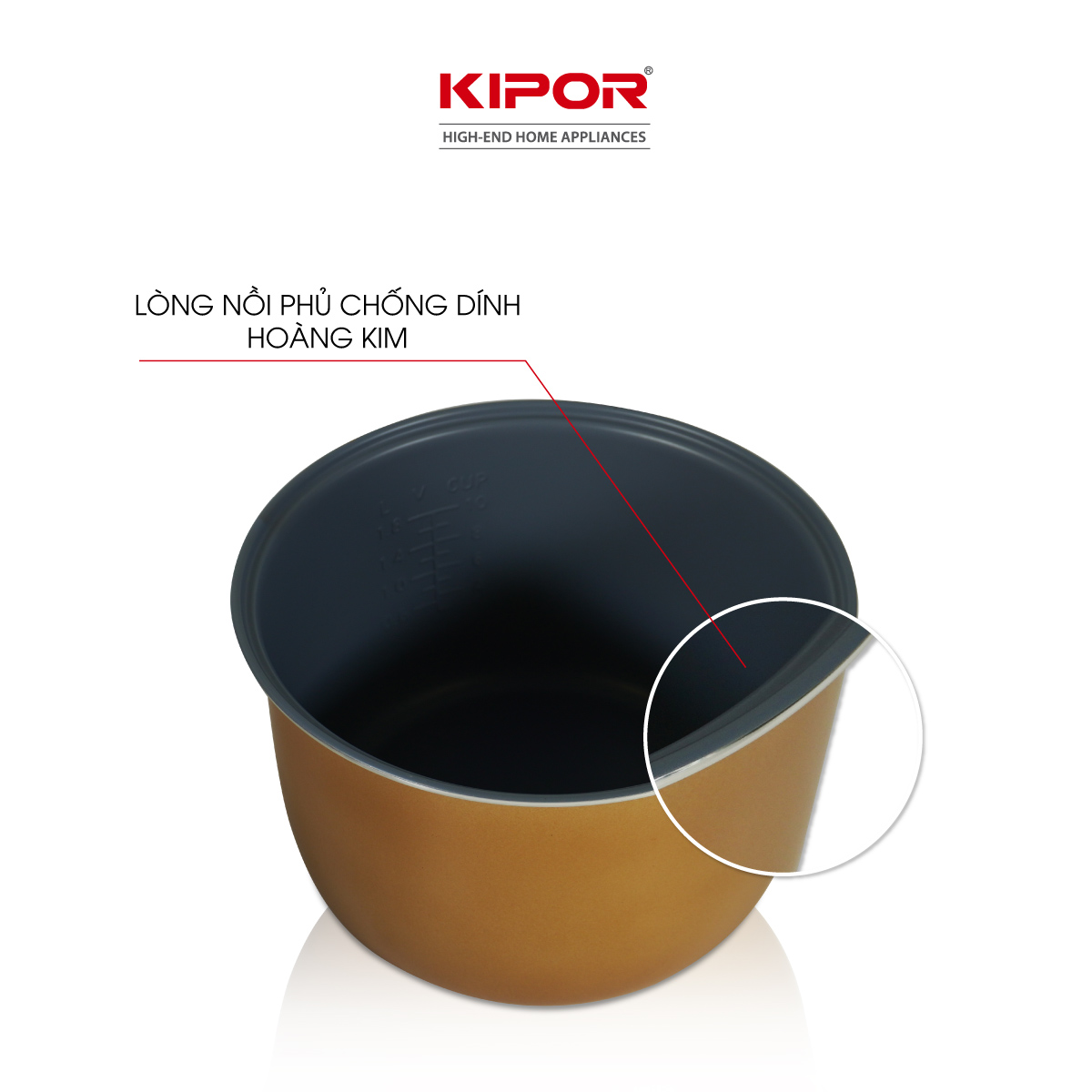 Nồi cơm điện KIPOR KP-25918 - 1.8L - Phủ chống dính HOÀNG KIM, Nồi cơm có tặng kèm vỉ hấp - phù hợp 4-6 người ăn - Hàng chính hãng