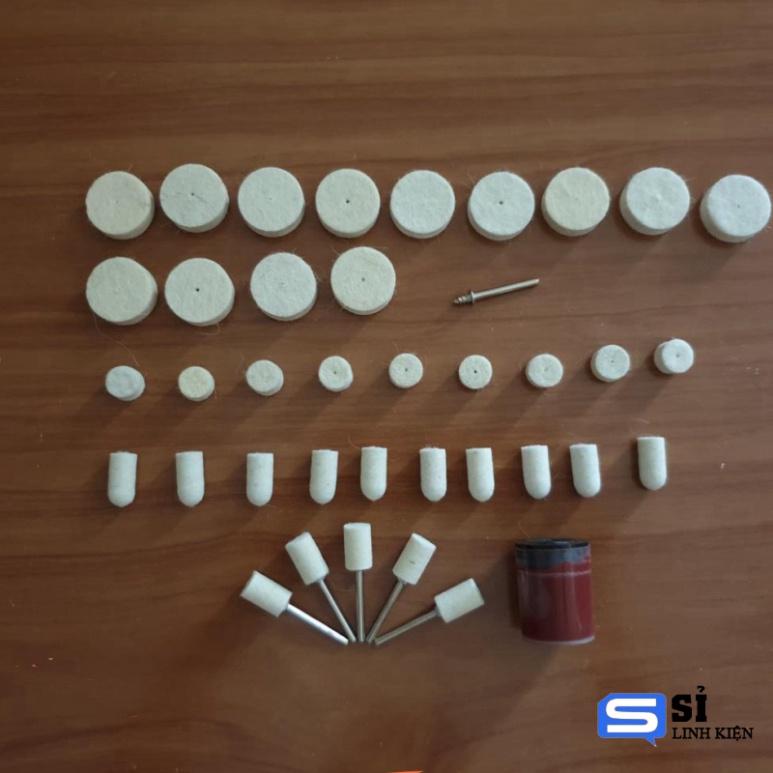 Bộ 33 đánh bóng đầu lông cừu + tặng kem đánh bóng xử dụng cho máy khoan mài khắc mini đazinăng - nỉ đánh bóng