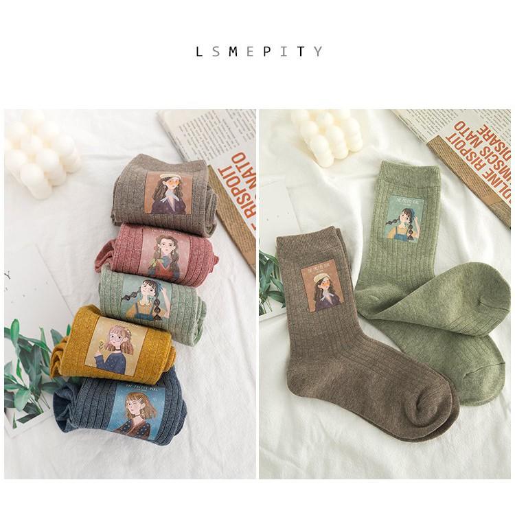 Tất cao cổ dệt kim in hình cô gái GIRL EMOTION siêu cá tính cho Nàng T/149