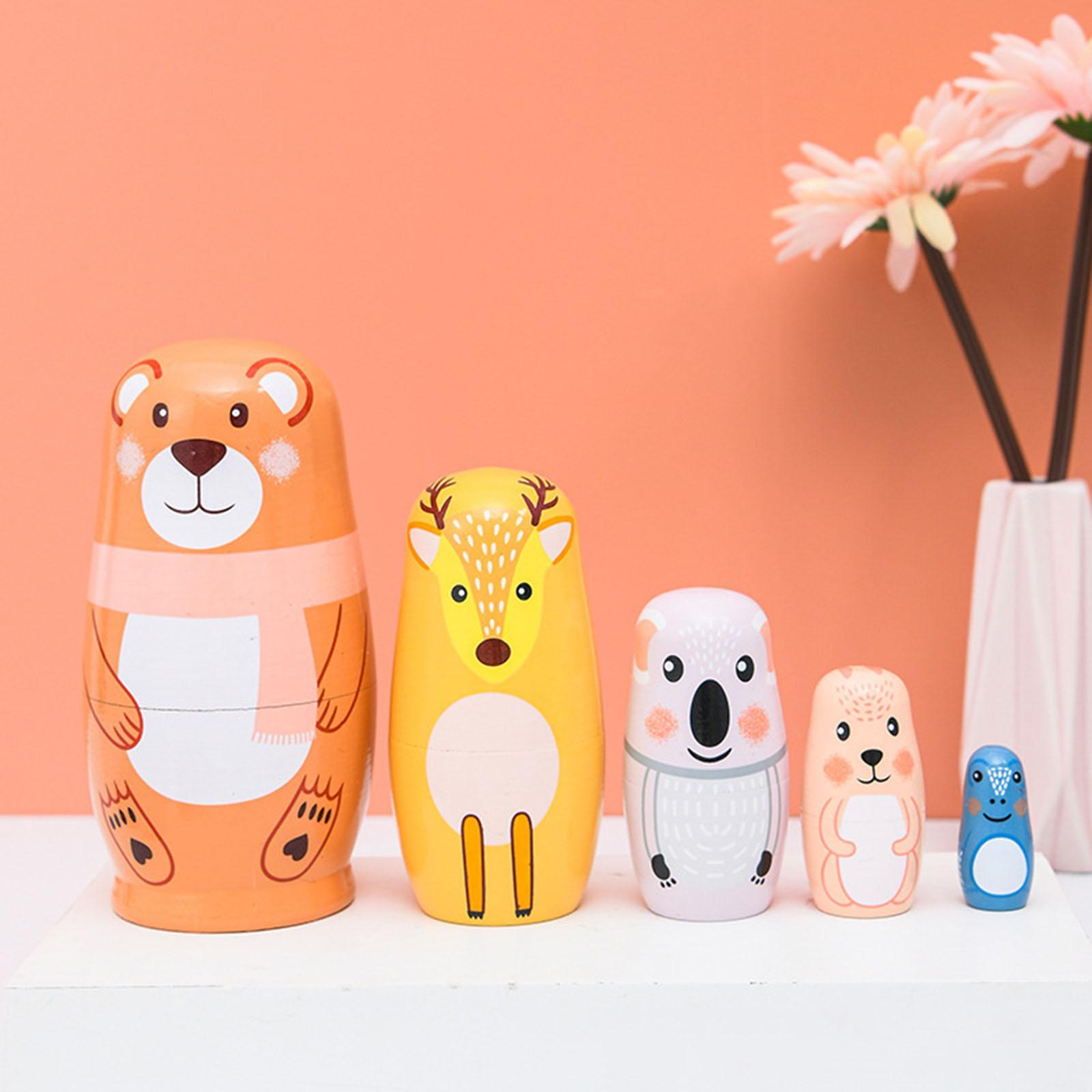 5Pcs Russian Nesting Doll Wooden Nesting Doll Handmade for Home Tabletop