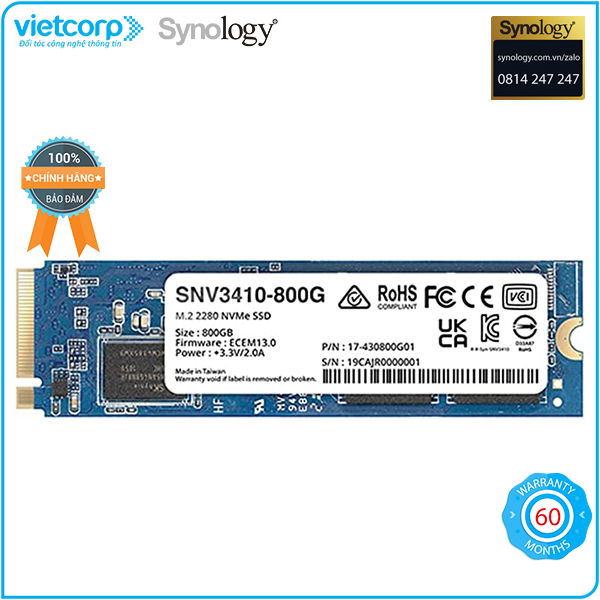 Ổ cứng NVMe 800GB cho NAS Synology SNV3410-800G - Hàng Chính Hãng