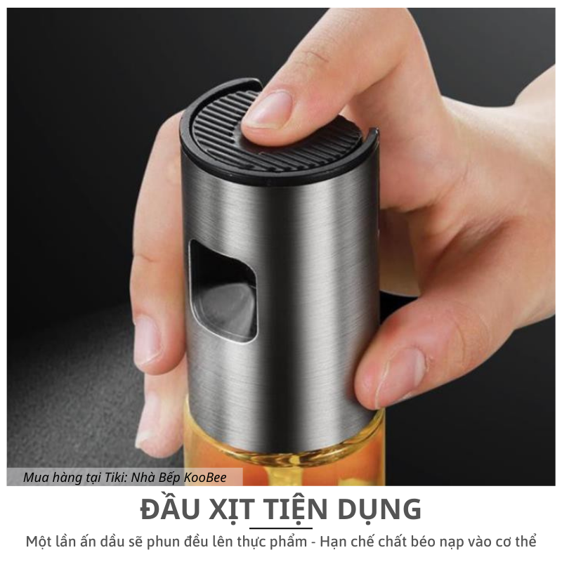 Bình xịt dầu ăn dạng phun sương nắp inox cao cấp dung tích 100ml - Phụ kiện nồi chiên không dầu KooBee
