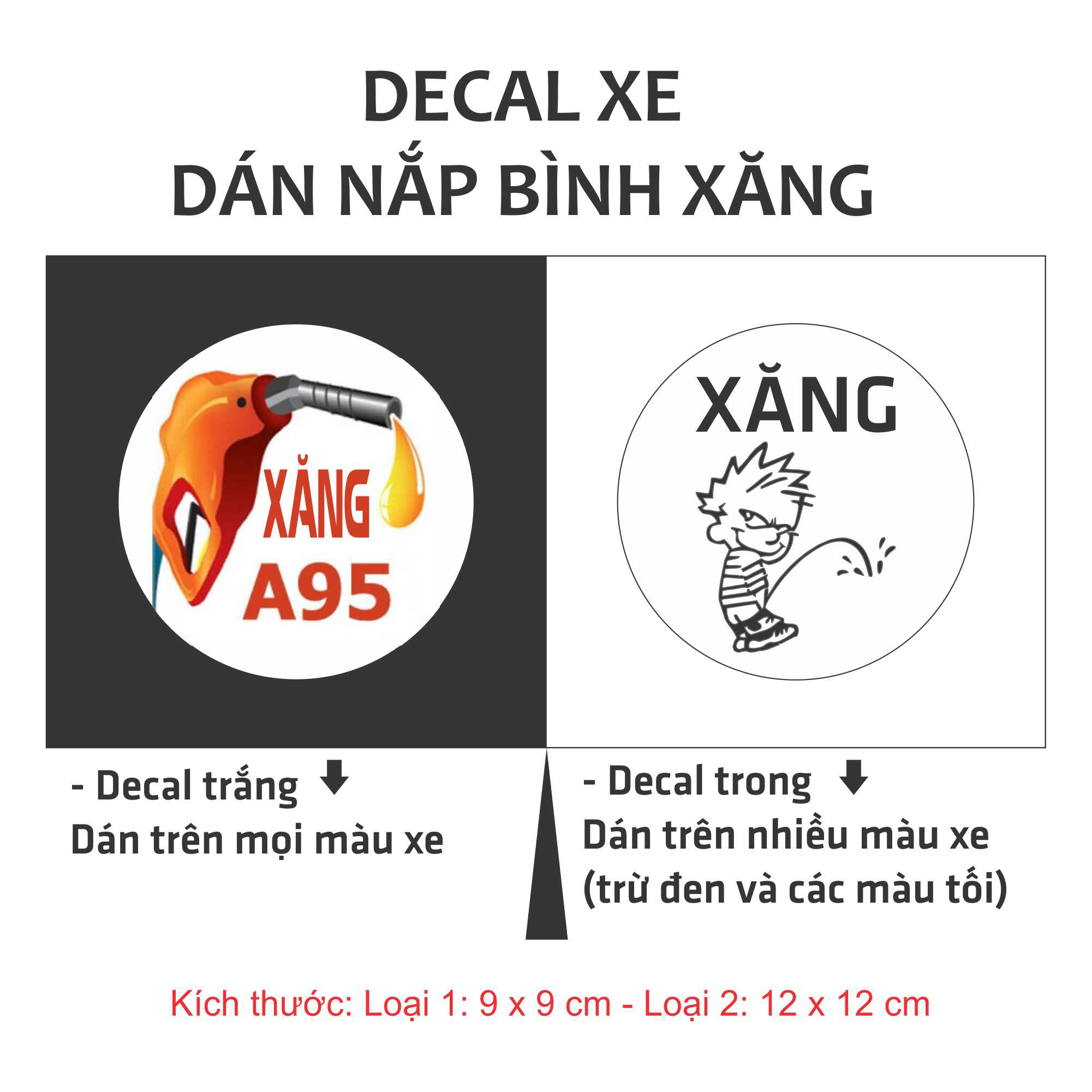 Decal dán trang trí nắp bình đổ xăng sticker decan tạo phong cách vui nhộn cho xe hơi,ô tô