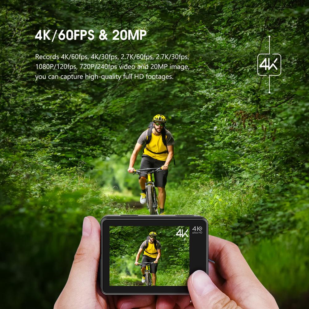 Camera hành động K80 4K màn hình kép WiFi 5M Body Waterproof 60fps 20MP 2.0 Touch LCD EIS điều khiển từ xa Osmo Style Cam