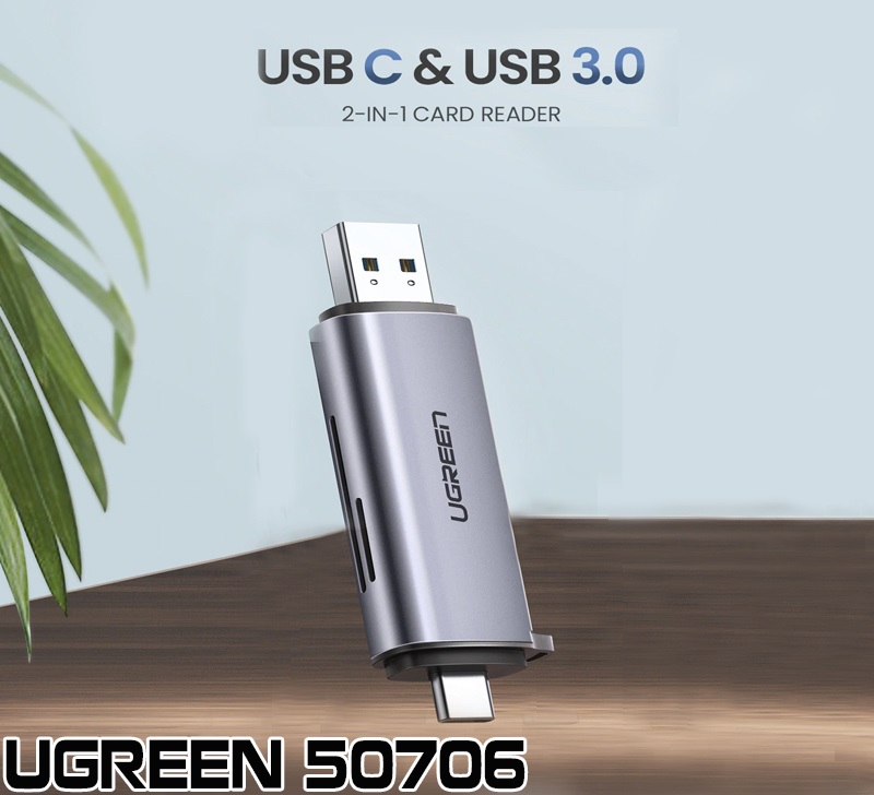 Đầu đọc thẻ nhớ SD/TF chuẩn Type C &amp; USB 3.0 Ugreen 50706 - Hàng Chính Hãng