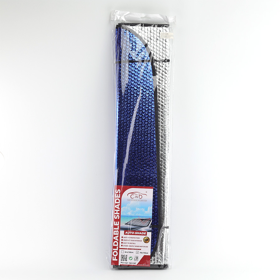 Tấm Che Nắng Ô Tô Xốp Cách Nhiệt Loại Dài Gấp Gọn Màu Lam Phủ Bạc Cho Kính Lái Và Kính Sau CIND CD-F001 (70x145cm) - Nhập Khẩu Chính Hãng