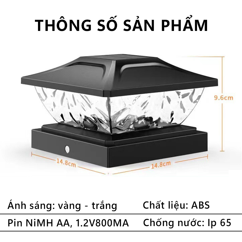 Đèn năng lượng mặt trời trụ cổng hàng rào, dễ dàng lắp đặt, trang trí cảnh quan- K2040