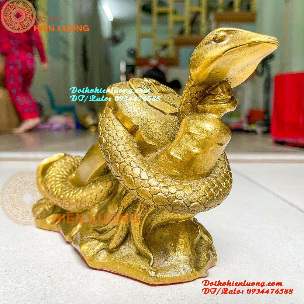 Tượng Rắn Cuốn Gậy Như Ý Bằng Đồng Thau Nguyên Chất Dài 25cm Đẹp Tinh Xảo