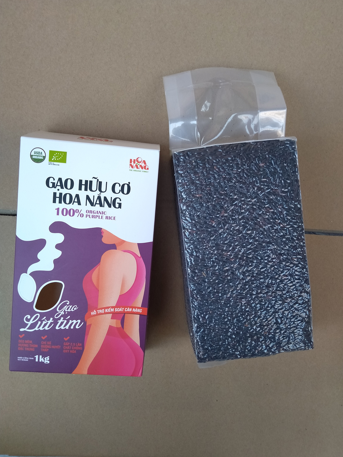 [ORGANIC] Gạo Lứt Tím Hữu Cơ Hộp 1Kg - Gạo Hữu Cơ Hoa Nắng - Cơm mềm dẻo, hương thơm đặc trưng- Hỗ trợ kiểm soát cân nặng, ổn định đường huyết