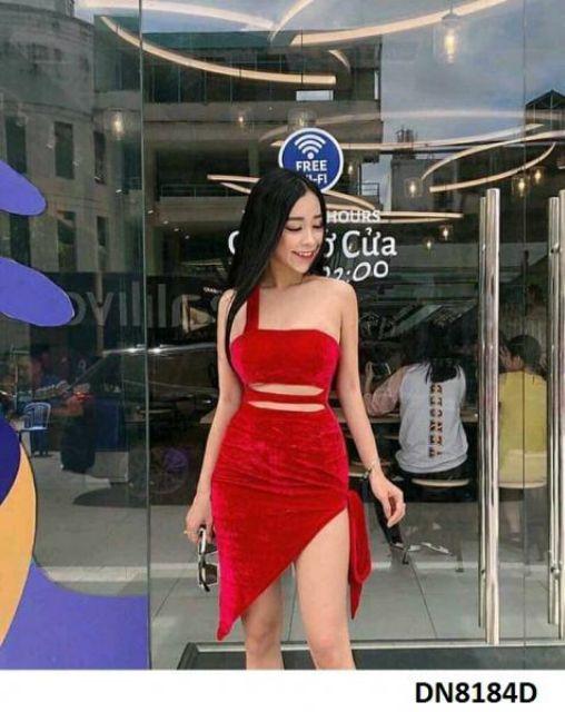 Đầm body chéo vai xẻ tà cột nơ sexy