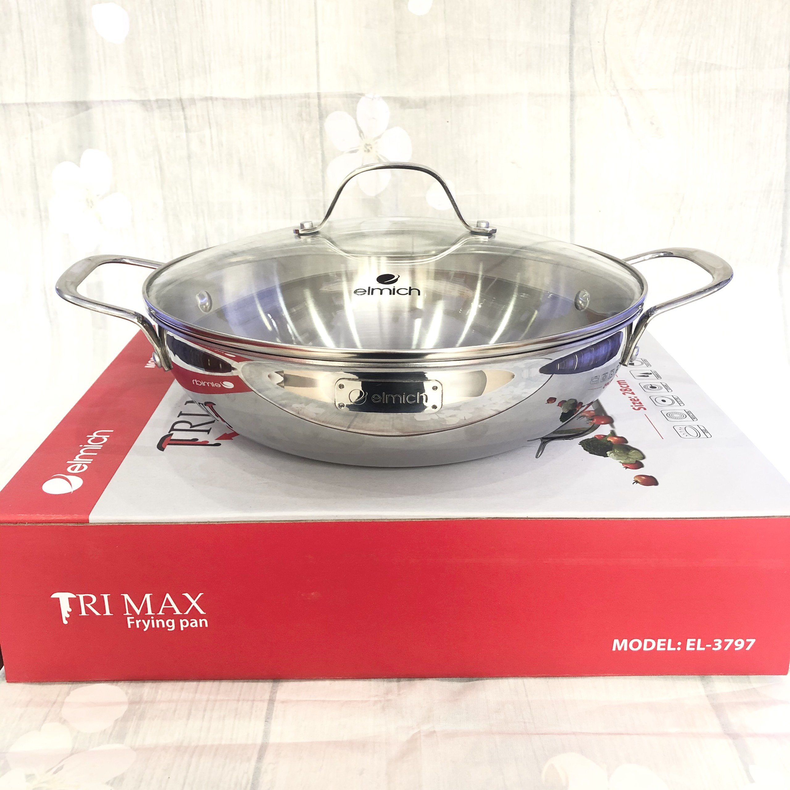 Chảo Xào Kiêm Nồi Lẩu inox cao cấp 3 lớp đáy liền ELMICH TRI-MAX (EL-3797 Size 28cm, EL-3798 Size 30cm) - Hàng Chính Hãng