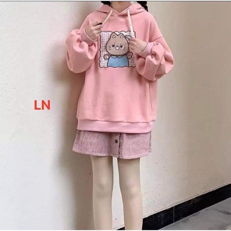 Áo hoodie mèo nâu ô vuông TH6