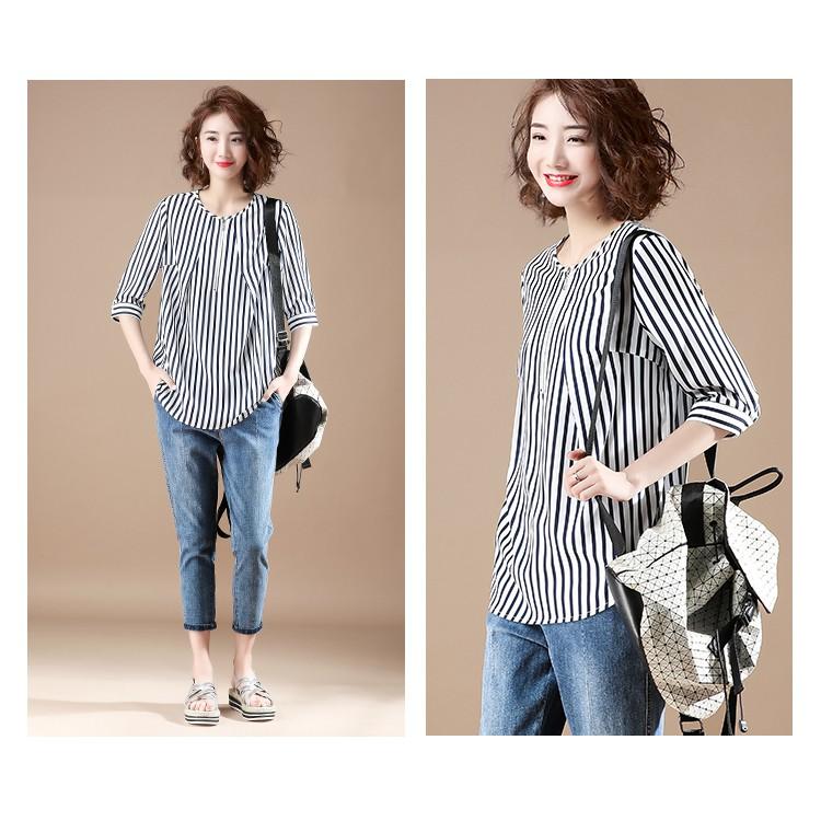 TK184-sơ mi nữ sọc tay lỡ S-6XL