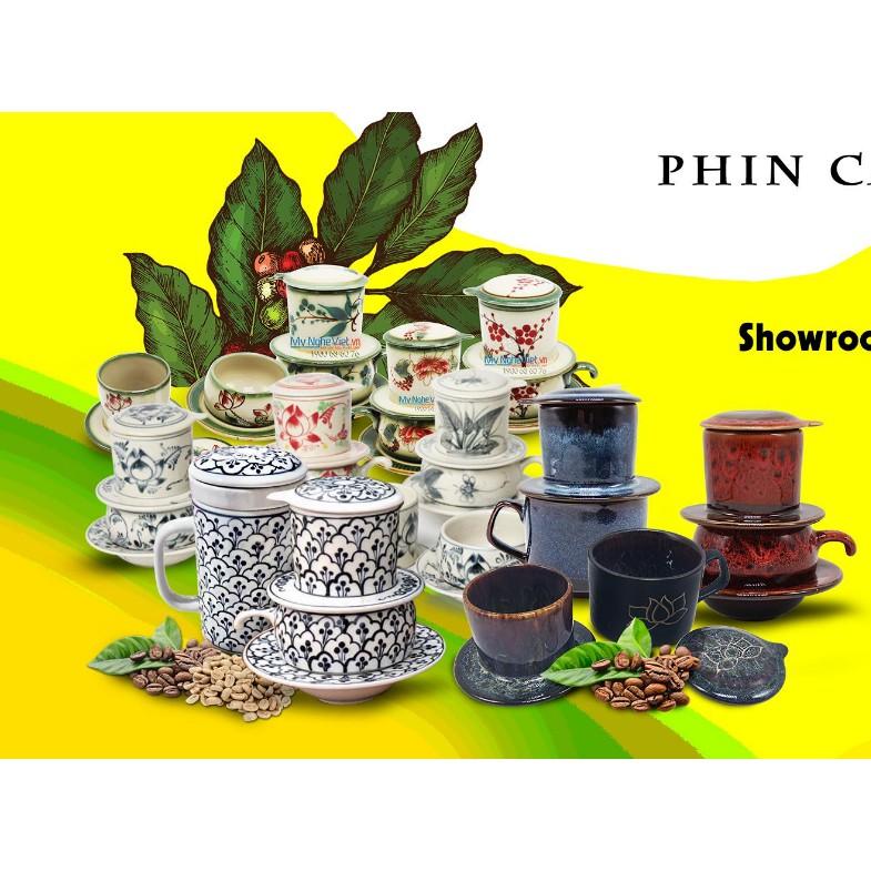 Phin cà phê gốm Bát Tràng Mỹ Nghệ Việt  Vẽ Hoa Sen Có Dĩa Lót MNV-CFT001