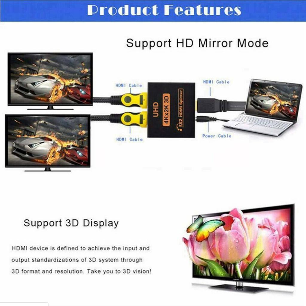 2x 1080P 3D 1 in 2 4K HDCP 1.4 Stripper HDMI Splitter Switcher for 3D HDTV