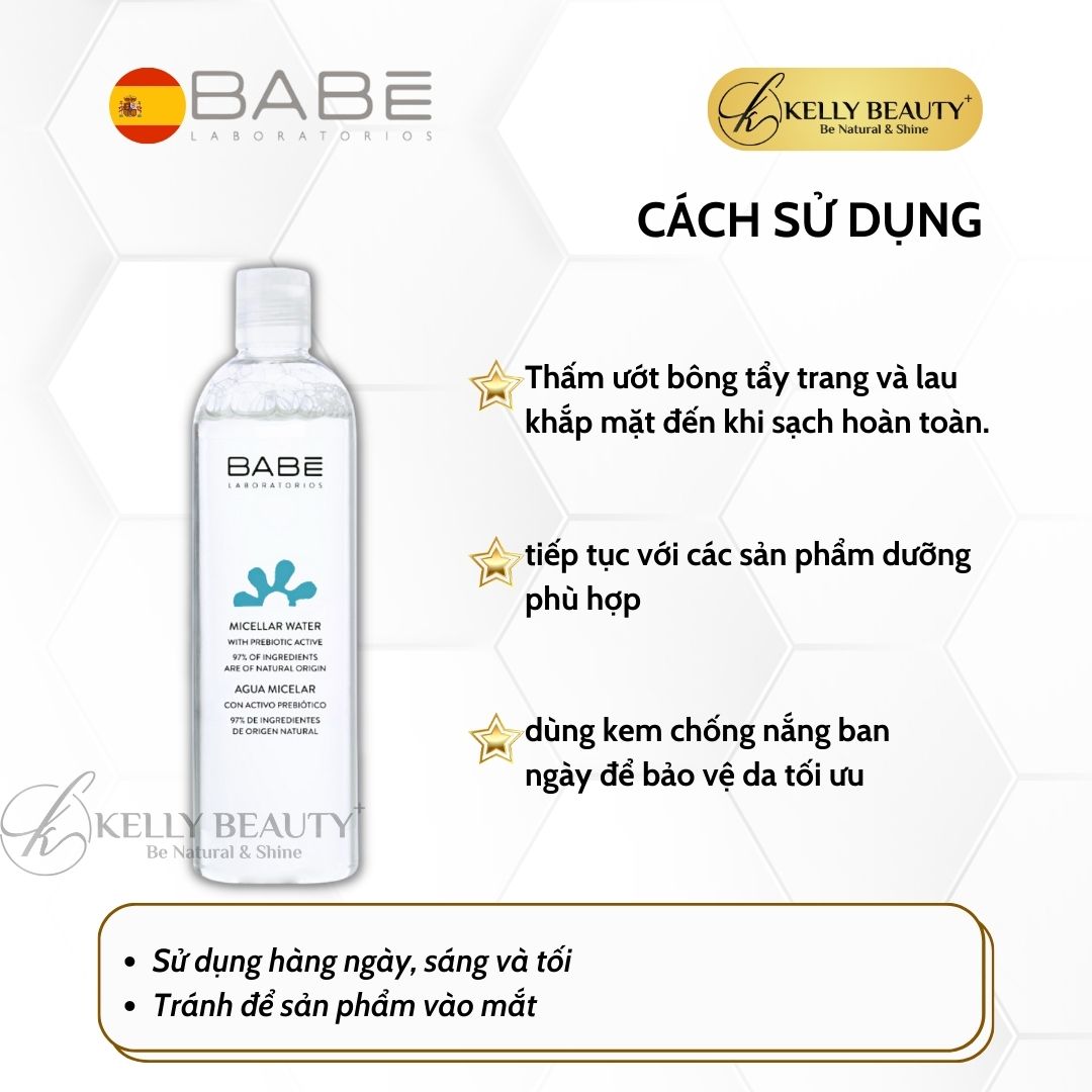 Nước Tẩy Trang BABE Micellar Water - Làm Sạch Dịu Nhẹ Vùng Mặt, Mắt, Môi; Dùng Được Cho Da Nhạy Cảm | Kelly Beauty