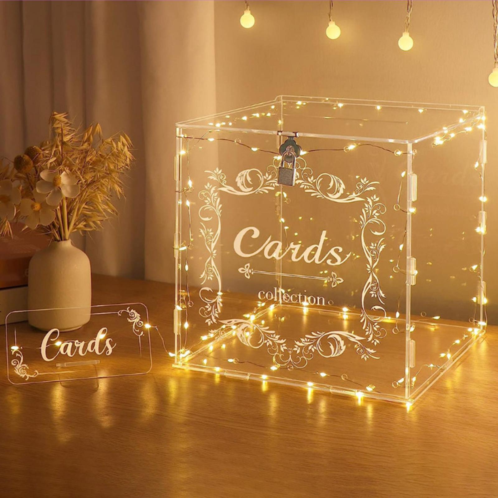 Acrylic Wedding Cards Box Money Gift Holder Box Decoration Wedding Keepsake Box with Lock for Wedding Reception Anniversary Graduation, 9.84x9.84''