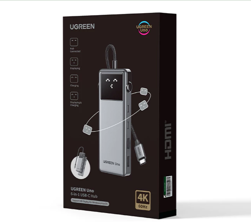 Ugreen Uno 6 trong 1 HUB 4K @ 60Hz 10Gbps Robot HUB PD100W USB A USB C HDMI Type C Adapter Hàng chính hãng