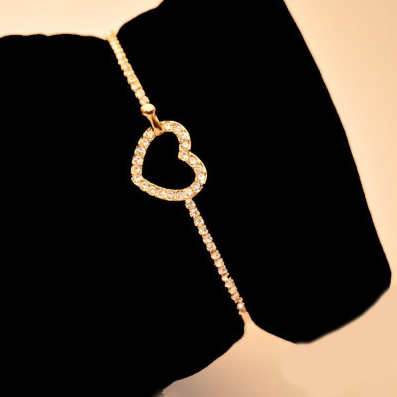 Vòng đeo tay kim loại mặt trái tim/cỏ ba lá đính đá phong cách Hàn Quốc