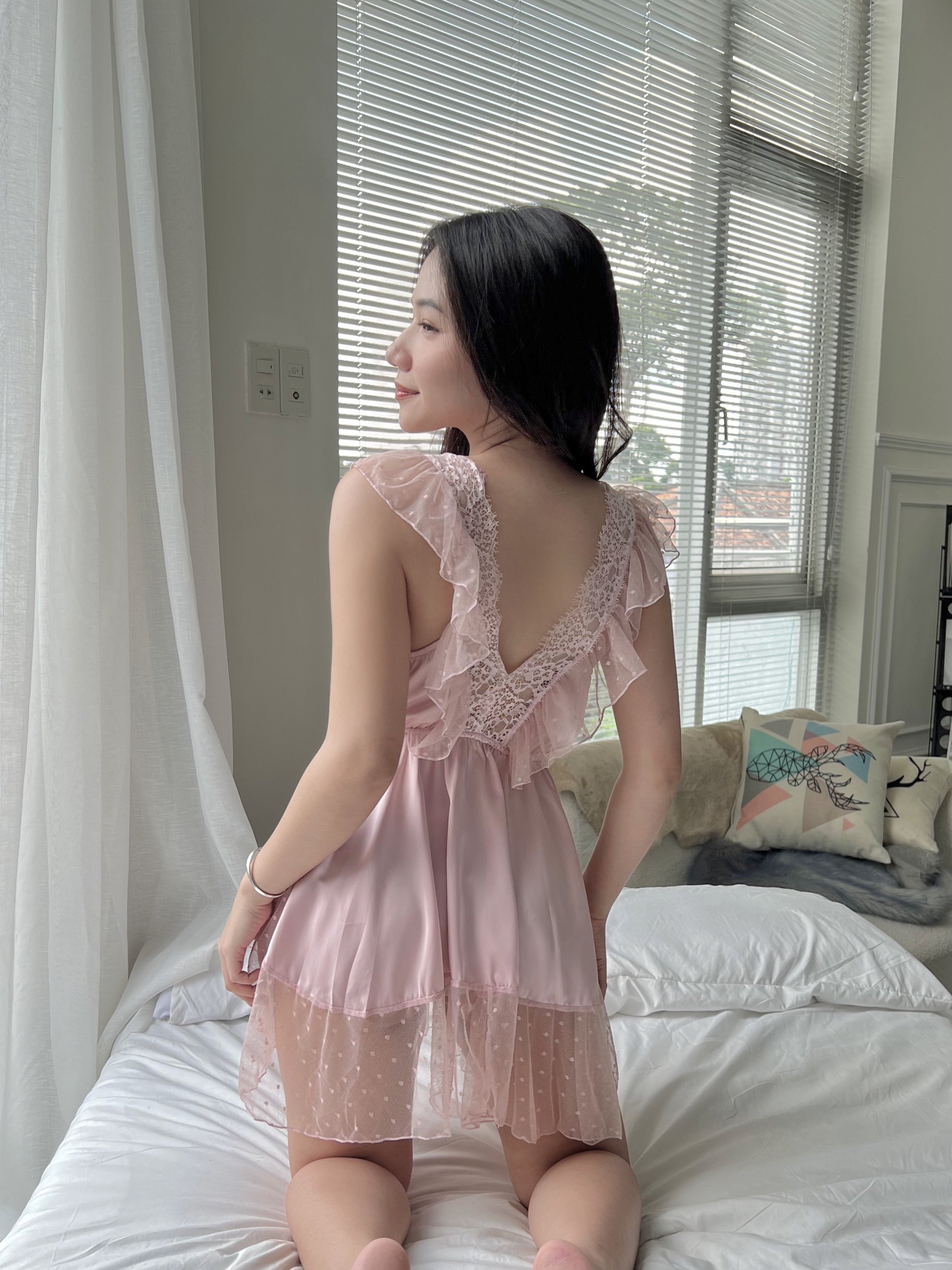 P2 Váy Ngủ Lụa Hai Dây Ren Sexy Gợi Cảm Đồ Ngủ Nữ Quyến Rũ Chất Liệu Satin Lụa Cao Cấp Freesize Dưới 58kg