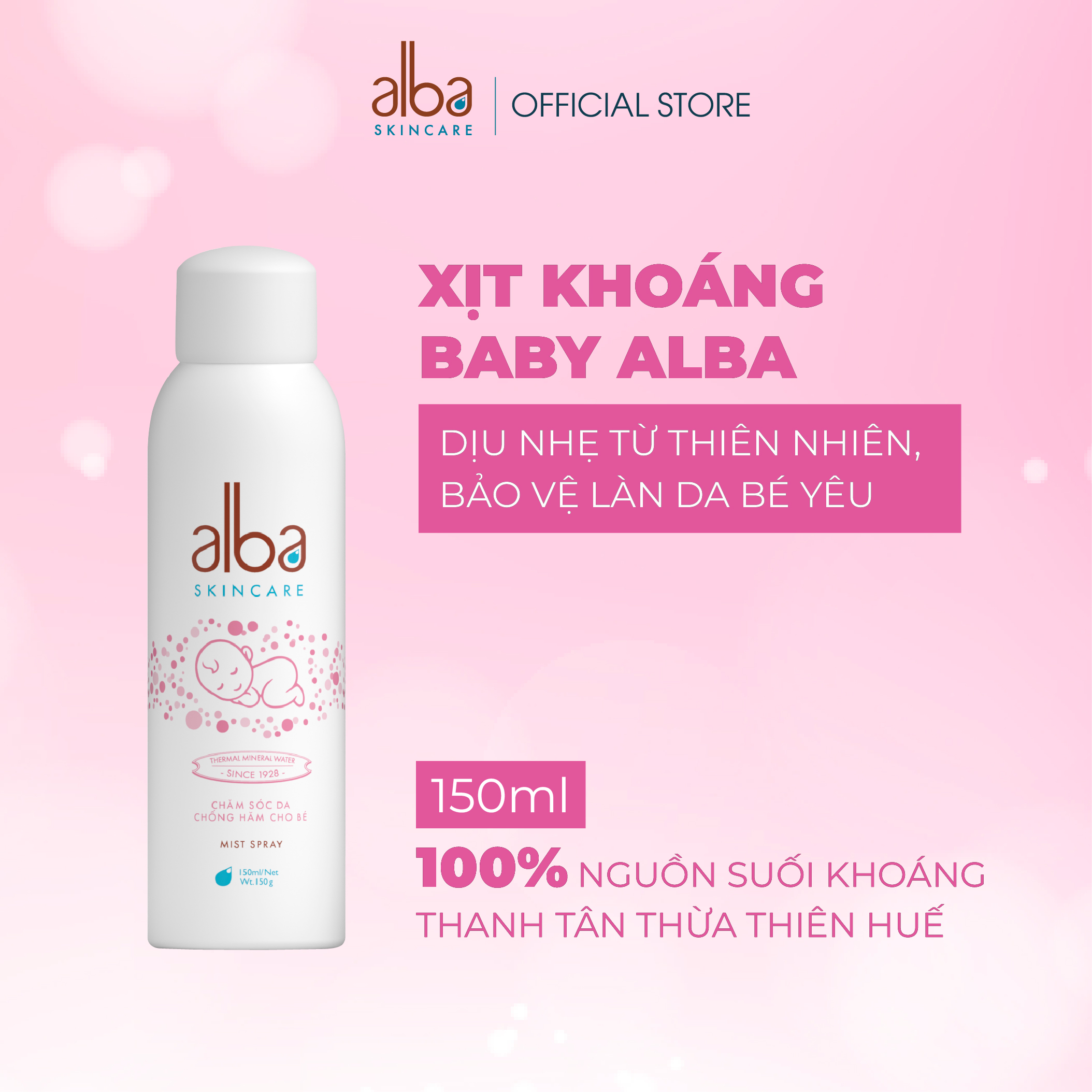 [QUÀ TẶNG KHÔNG BÁN] [BABY 150ML] Xịt Khoáng BABY ALBA Chống Hăm Khô Rôm Sảy Giúp Da Bé Mịn Màng 150ML
