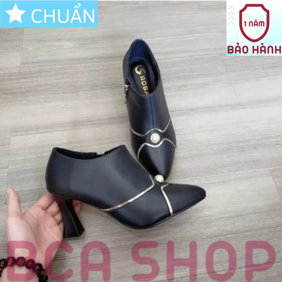 Giày bốt nữ cổ thấp 7p RO297 ROSATA tại BCASHOP đính ngọc độc lạ và viền chéo kiểu chữ X đẳng cấp - màu đen