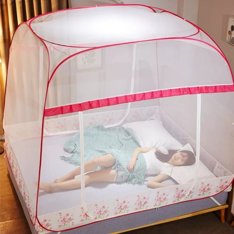 Màn chụp tự bung đỉnh vuông, giá xưởng ️FREESHIP️ hàng việt nam 100% - mùng tự bung cao cấp - 2m2x2m - Viền Chân Hồng