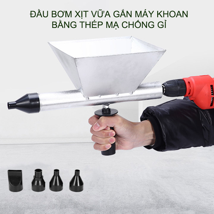 Đầu phun xịt vữa cầm tay gắn máy khoan thông minh tiện dụng, bằng thép mạ chống gỉ