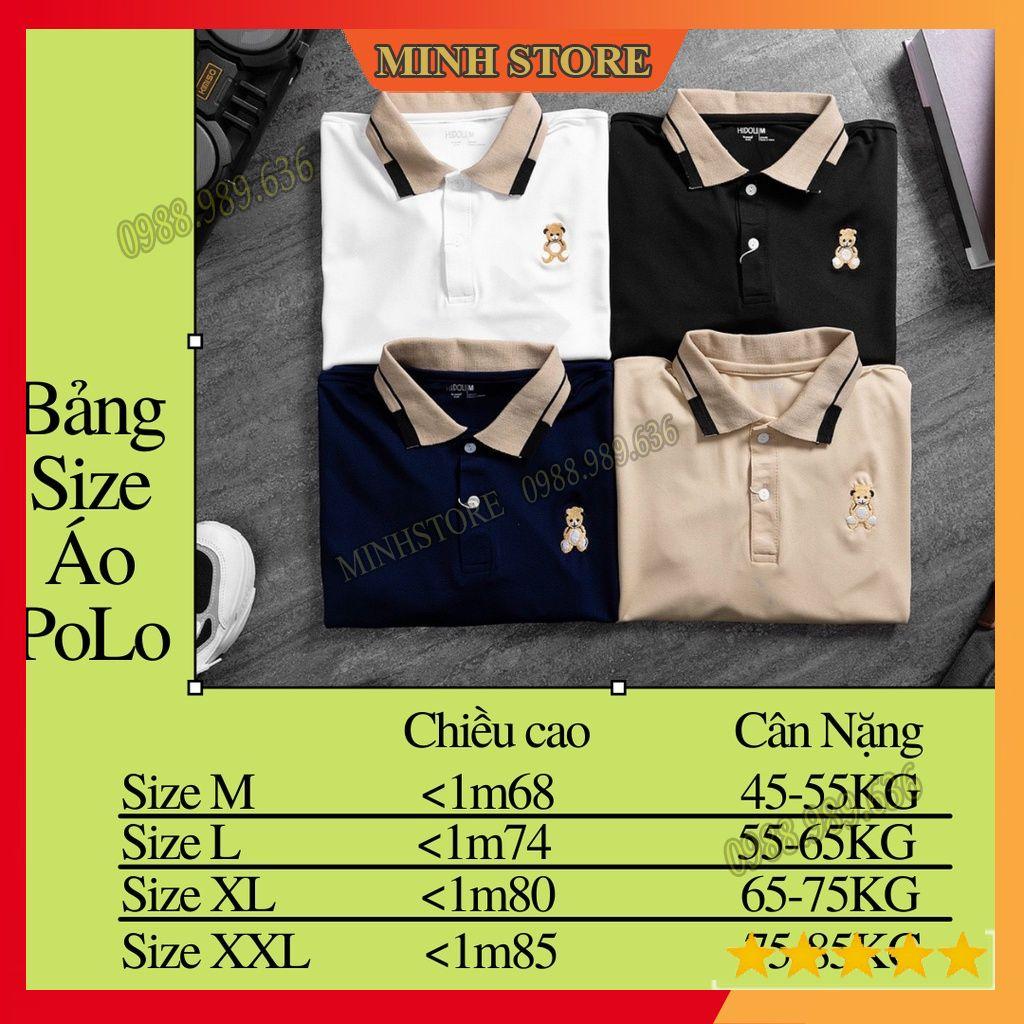 Hình ảnh Áo polo nam vải cá sấu mát lạnh chất cotton 4 chiều cao cấp,  áo thun polo in hình gấu co dãn trẻ trung AT04 - MS66