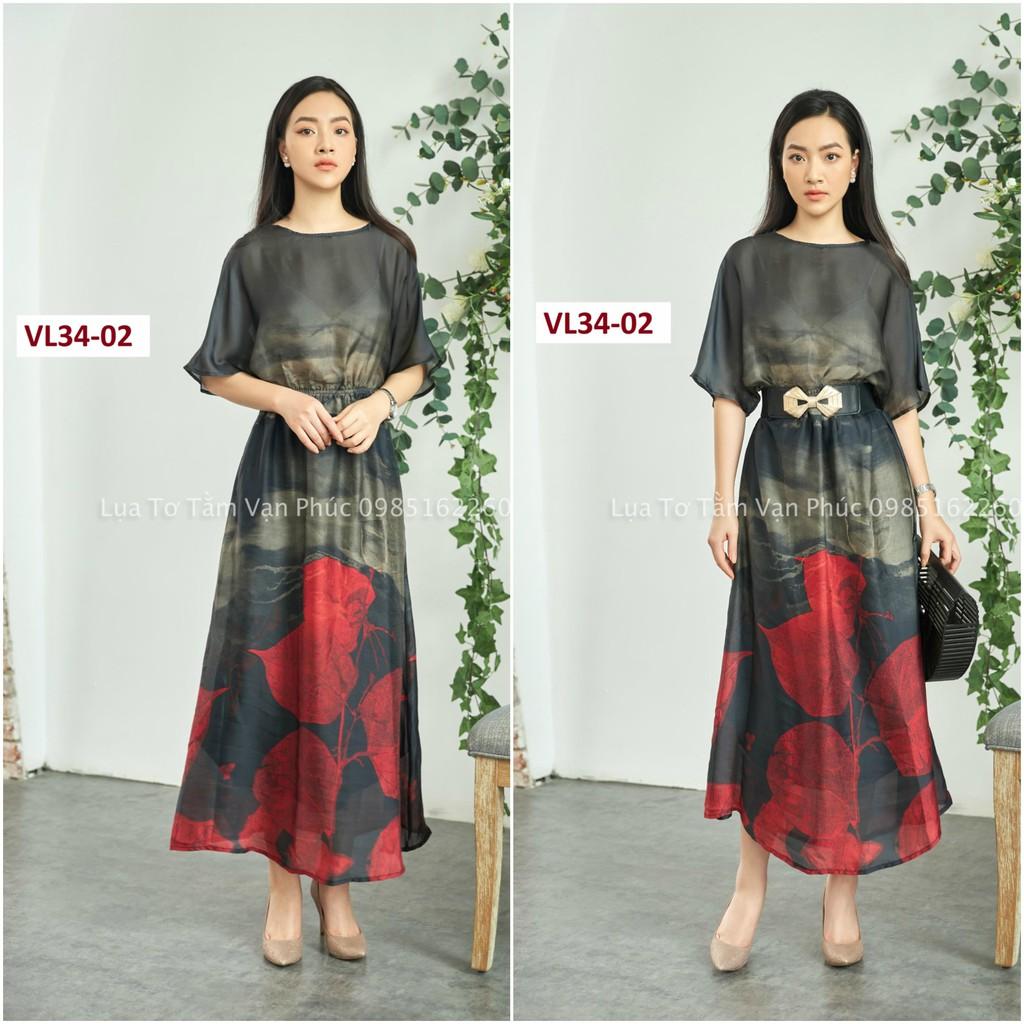 Váy Lụa In Hoa 3D Cao Cấp