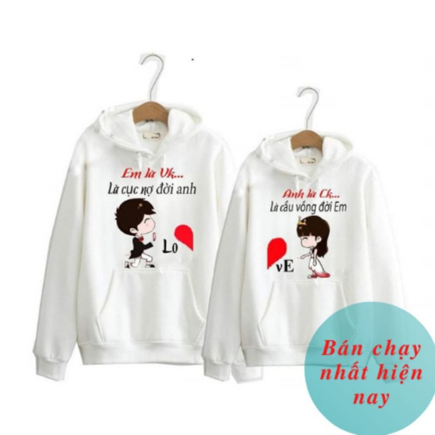 Áo Đôi Nỉ Nam Nữ MM01, Áo Đôi Với Người Yêu Có Mũ In Anh Là Em Là ý Nghĩa