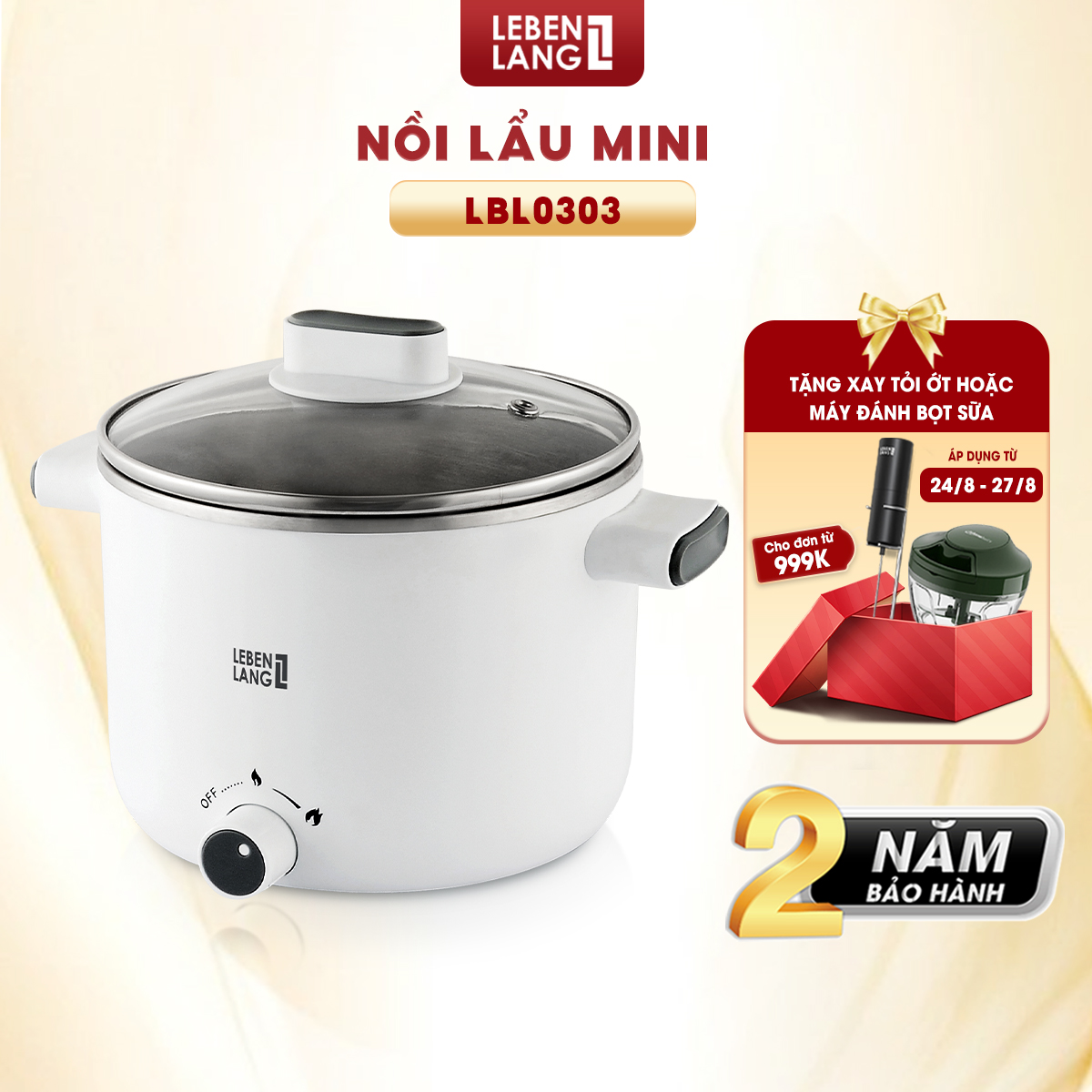 Nồi lẩu điện mini Lebenlang LBL0303, dung tích 1200ML, hai tay cầm tiện lợi, bảo hành 2 năm – hàng chính hãng