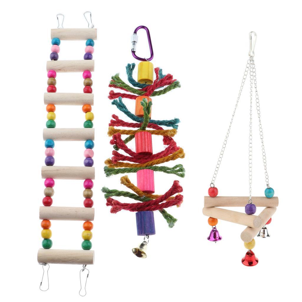 3pcs Pet Bird Bites Toy Parrot Chew Bell Toys Swing Cage Hanging Parakeet