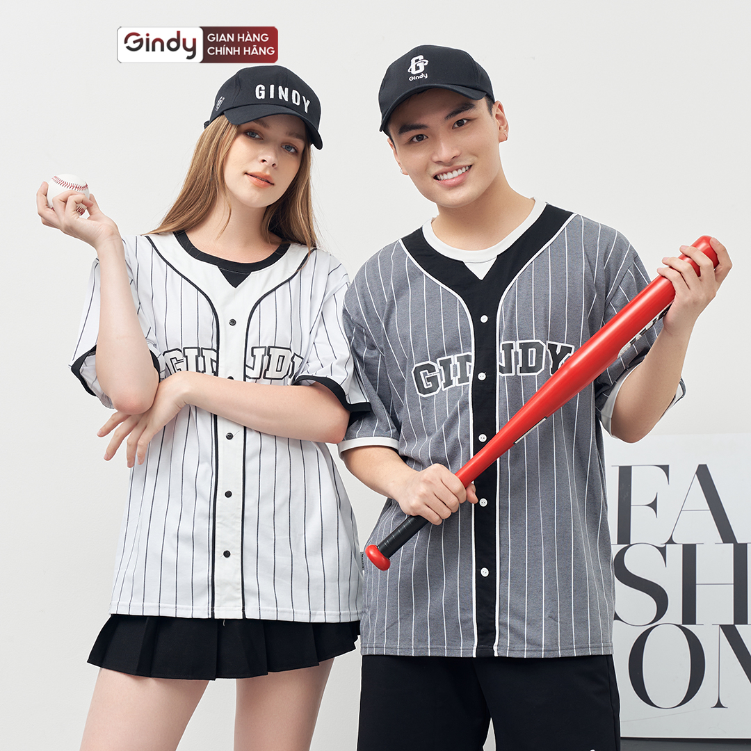 Áo thun unisex tay lỡ form rộng cotton phông bóng chày nam nữ kẻ sọc thể thao local brand GINDY A067