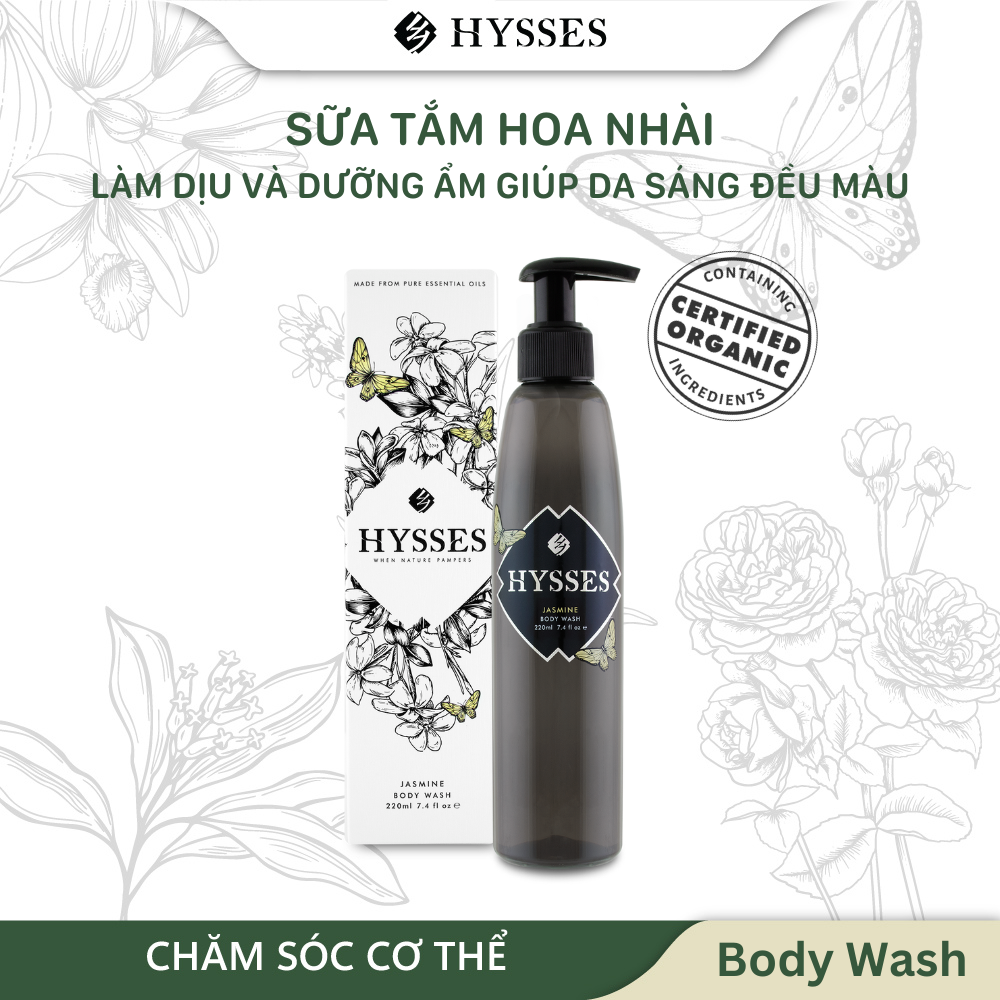 Sữa Tắm Tinh Dầu Cao Cấp Hysses Giúp Làm Dịu, Dưỡng Ẩm Cho Da, Giúp Da Sáng Đều Màu và Mềm Mại, Phù Hợp Cho Thường và Da Mụn Với Hoa Nhài Hữu Cơ Tự Nhiên