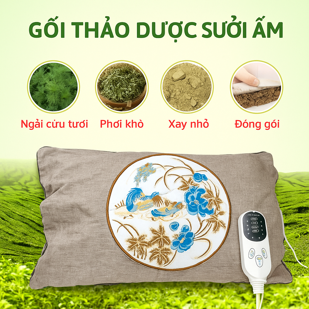Gối Thảo Dược Chườm Nóng Ngải Cứu – Bí Quyết Giúp Thư Giãn Toàn Thân
