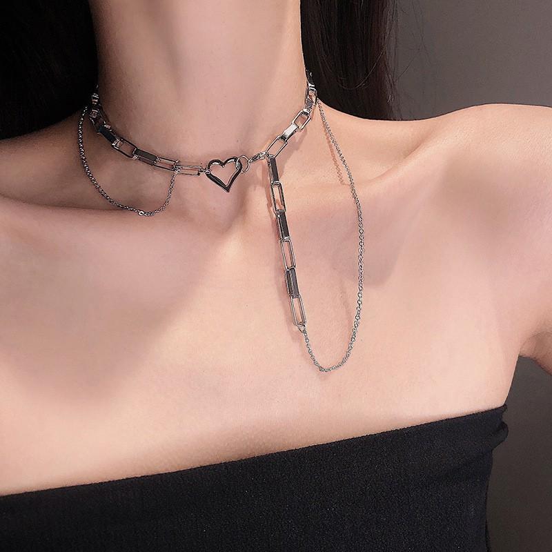 Vòng cổ choker ba lớp mặt hình tim phong cách cá tính