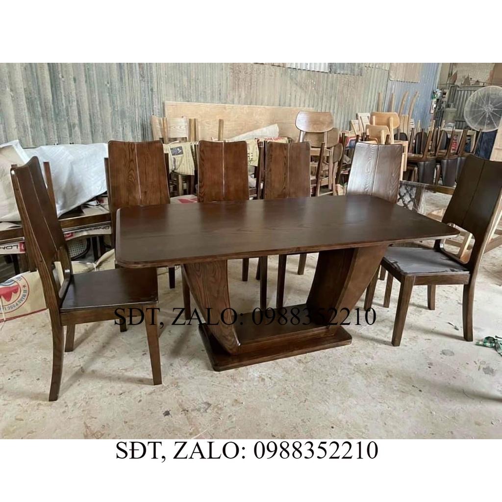 Bàn ăn 6 ghế gỗ sồi nga kiểu chân thuyền