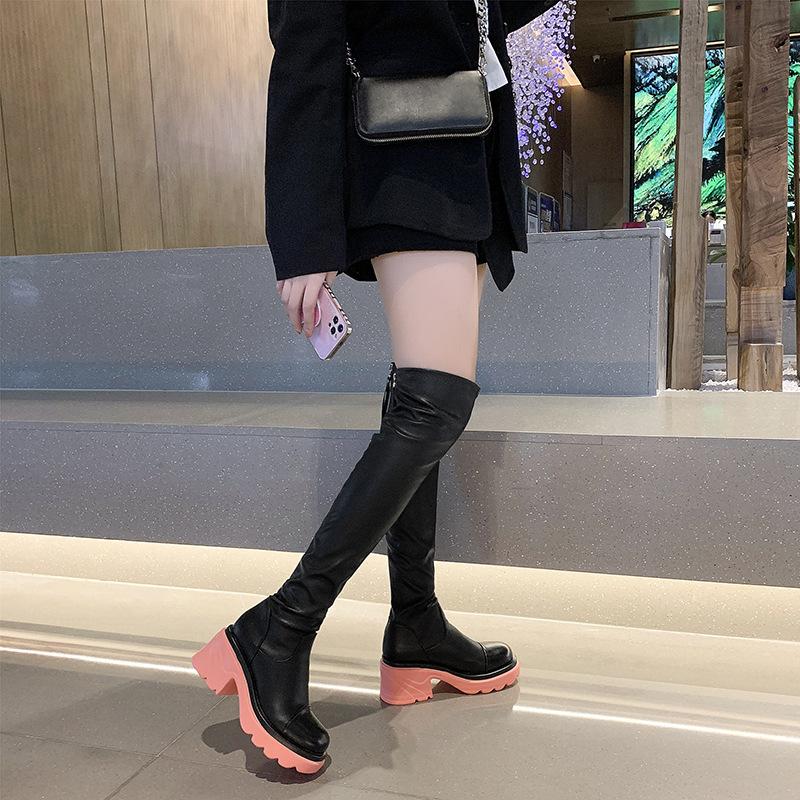 Năm 2021 Thời Trang Và Thoải Mái Nền Tảng Hiệp Sĩ Giày Gót Dày Cao Cấp Stovepipe Giày Cao Gót Trên Đầu Gối Giày